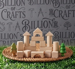 Ensemble de blocs de construction en bois naturel 100 pièces beige, jouet éducatif pour la construction, pour la motricité fine des enfants d'âge préscolaire - Product Image 1