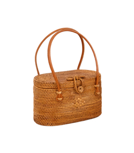 Vinagreen Handmade Rattan Handbag with Leather <b>Handle</b> Natural Woven Eco-Friendly Antique Imitation Fashion Bag - Product Image 5