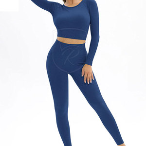 Ensemble de vêtements côtelés deux pièces confortables pour femmes, couleur unie, manches longues, longueur intégrale, séchage rapide, respirant, écologique, vêtements décontractés - Product Image 5