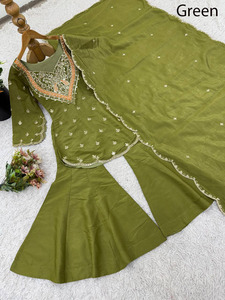 Magnifique robe abaya traditionnelle en soie simar lourde, de style moderne et design, tenue Sharara indienne pakistanaise ethnique cousue pour les fêtes - Product Image 3