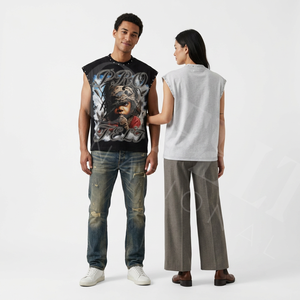 Débardeur sans manches personnalisé avec logo pour homme, style streetwear oversize, imprimé, tendance punk, pour l'été - Product Image 2
