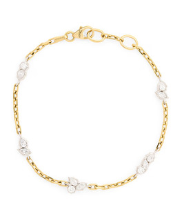 Yellow Gold Platinum Diamond Station <b>Bracelet</b>, Two Tone Diamond Chain <b>Bracelet</b>, Posey Inspired Luxury Floral Diamond <b>Bracelet</b> - Product Image 1