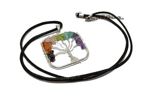 Collier pendentif arbre de vie 7 chakras en cube, en pierres précieuses enveloppées de fil, pour femmes et hommes, bijoux en pierres naturelles de guérison et noir - Product Image 3