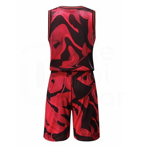 Conjunto de Camiseta de Baloncesto Sublimada con Diseño Geométrico Rojo y Negro para Hombre, Sin Mangas, de Malla Transpirable, con Pantalones Cortos con Cordón Ajustable, Corte Regular - Product Image 2