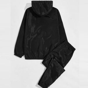 Men Black White Windbreaker Tracksuit Set Hooded <b>Zip</b> <b>Up</b> <b>Jacket</b> Jogger Pants Two Piece Lightweight Sportswear Rain Suit Casual - Product Image 2