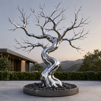 Escultura de Árbol de Metal de Acero Inoxidable Personalizada, Arte Abstracto Cromado para Jardín, Decoración de Lujo para Vestíbulo, Estatua para Patio de Hotel o Villa
