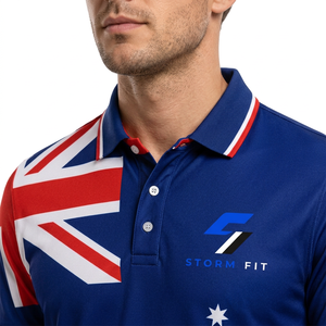 Camiseta Polo Personalizada con Estampado de la Bandera de Australia para Hombre, Manga Corta, Secado Rápido, Diseño Deportivo Informal, Tejido de Punto Azul, Rojo y Blanco - Product Image 4