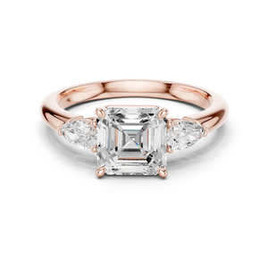 Anillo Triple de Diamantes Cultivados en Laboratorio con Corte Asscher y Pera, Alta Demanda, Disponible en Oro Rosa de 14K, Precio al por Mayor, Fabricante y Proveedor - Product Image 1