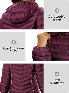Women's Lightweight <b>Packable</b> Hooded Winter Quilted Puffer <b>Jacket</b> Detachable Sleeves Hat Water Resistant Fur Lining - Product Image 3