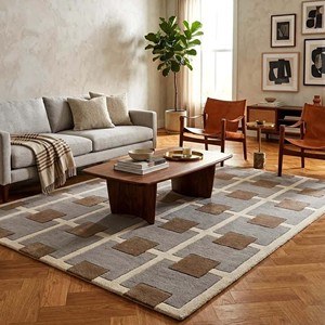 Alfombra de Lujo con Diseño Geométrico Neutro, Hecha a Mano, Moderna y Afelpada, para Sala de Estar, Dormitorio, Decorativa, Estilo Nórdico, para Uso en Interiores - Product Image 5