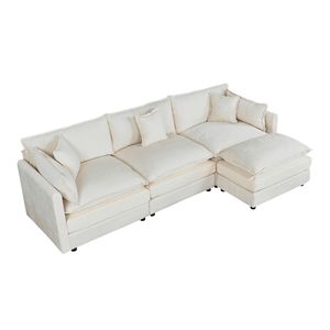 Divano Beige 21873 con Poggiapiedi, Arredamento per Soggiorno a 2 Posti - Product Image 6