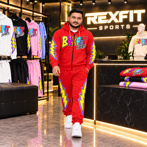 Rexfit sports 2026 Custom Mens <b>Red</b> Tracksuit Set Zip Up <b>Hoodie</b> and Jogger Sportswear Premium custom mens <b>red</b> tracksuit - Product Image 4