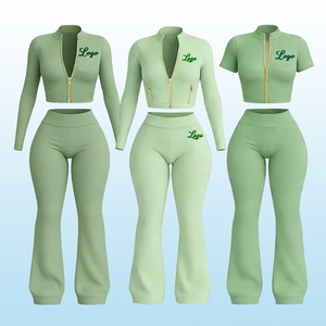 Customized Logo Plus Size <b>Women's</b> Winter Active Wear Tracksuit Set Full Zip <b>Jacket</b> Flared Pants 2-Piece Fleece Lining Breathable - Product Image 5