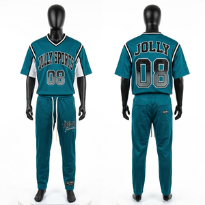 Conjunto de pantalón y camiseta de malla de poliéster premium de 260 GSM en color verde azulado y blanco para hombre, con logotipo bordado y estampado personalizado. - Product Image 1