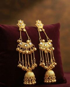 Pendientes de Lujo Étnicos de la India, Estilo Kashmiri, de Aleación de Zinc Chapados en Oro con Cristales de Estrás, para Novias y Fiestas - Product Image 2