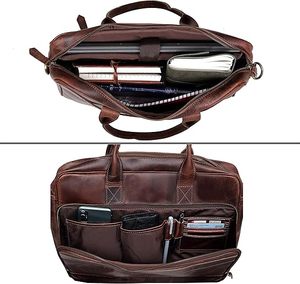 Elegant Vintage Genuine Leather Laptop Briefcase Soft Satchel <b>Bag</b> Brown <b>Computer</b> Messenger Design for Office Travel Men Women - Product Image 3