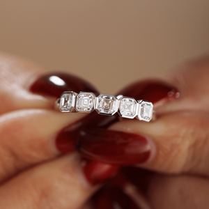 Timeless 3.5mm Asscher Cut Lab Grown Diamond IGI Certified <b>Gold</b> <b>Ring</b> Luxury 5-Stone Bezel <b>Set</b> Half Eternity Wedding Band - Product Image 2