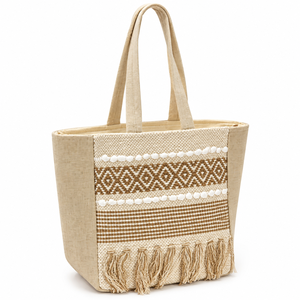 Bohemian Cotton Fabric <b>Tote</b> Bag with Solid Color Zipper Closure High Quality 17x14 Inch Summer Beach Style AAN Overseas Ventures - Product Image 1