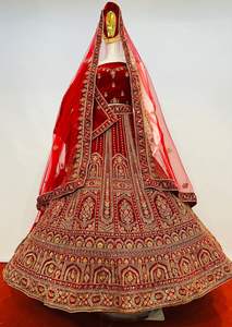 Trending Heavy Handwork Velvet Bridal Lehenga with <b>Mirror</b> Jarkan Big Flair & Long Blouse for Party Full Dupatta Look Demanded - Product Image 2