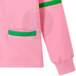 Cardigan rose de la collection Sorority, logo AKA avec lettres grecques, rayures vertes et blanches, col en V, pull pour femme, tricoté en acrylique, manches longues - Product Image 5