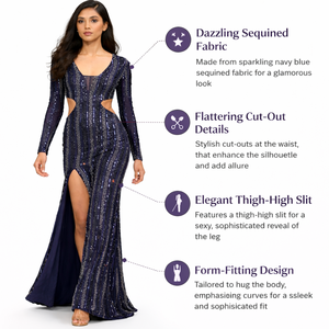 ชุดราตรีแขนยาวปักลายทันสมัยสำหรับผู้หญิง |   เดรสยาวทรงบอดี้คอน |   ชุดเดรสผ่าสูง |   ชุดนอนราตรีสุดหรูสำหรับงานปาร์ตี้ - Product Image 5