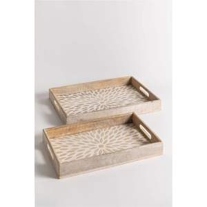 Plateau de service artisanal en émail peint à la main - Plateau décoratif géométrique floral haut de gamme - Plateau de service en bois personnalisé en gros - Product Image 2