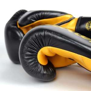 Gants de boxe Fairtex Pro 14 oz noir jaune, équipement d'entraînement professionnel, fermeture à sangle réglable, gants en cuir véritable CP-BG-245 - Product Image 4