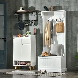 Appendiabiti da Ingresso Bianco con Panchina e Ganci Portaoggetti per Casa o Hotel, Arredamento per Soggiorno - Product Image 2