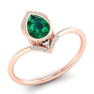Anillo de compromiso REYES de diseño de lujo con gema de esmeralda talla pera de 0.75 quilates para mujer, plata de ley 925 con moissanita. - Product Image 2