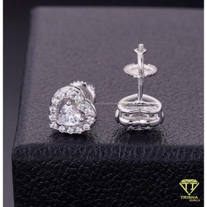 Luxury 925 <b>Sterling</b> <b>Silver</b> Moissanite Diamond <b>Heart</b> Stud <b>Earrings</b> With Brilliant Stone Detail For Wholesale Buyers - Product Image 2