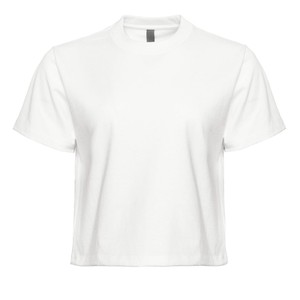 Camiseta Corta Blanca de Cuello Redondo para Mujer, Manga Corta, Corte Holgado, Color Sólido, Informal, Primavera Verano, 100% Algodón Jersey - Product Image 5