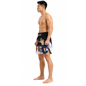 Pantalones Cortos de Muay Thai para Hombre, Negros con Estampado Amarillo, Cintura Elástica, Corte Regular, Unisex para Adultos, Ropa de Artes Marciales Mixtas, Poliéster Elástico - Product Image 4