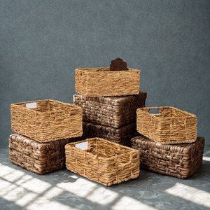 Eco Vintage <b>Rectangle</b> Water Hyacinth Handcrafted <b>Storage</b> <b>Basket</b> for Home Decor Neatening Natural Fiber Trend Viet Anh Brand - Product Image 1
