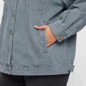Veste en jean délavé pour femme, style américain, manches longues, col rabattu, veste longue en jean ample, vestes en jean pour femmes - Product Image 3