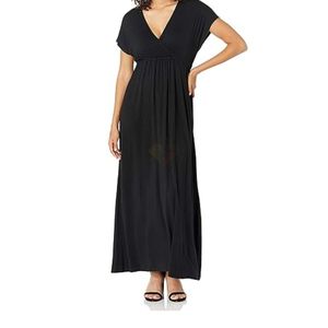 Robe longue noire à col en V et manches courtes, style décontracté simple pour l'été, en tissu jersey respirant, vêtement polyvalent pour femme, fabrication usine - Product Image 5