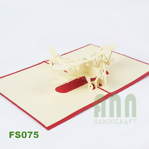 FS075 ANN HANDICRAFT Handmade 3D Pop-up Bi-Plane Greeting Card Die Cut <b>Paper</b> Craft <b>Red</b> Custom Design Rectangle Shape Friendship - Product Image 2