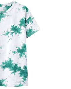 Camiseta personalizada con efecto tie-dye verde y blanco para hombre, de algodón, estilo casual, streetwear, cuello redondo, manga corta, a la moda, para verano. - Product Image 4