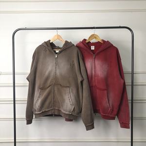 Ventes en gros de sweats à capuche unis de haute qualité, 400 g/m², poids lourd, sans motif, avec logo personnalisé, sweats à capuche surdimensionnés à fermeture éclair pour hommes - Product Image 3