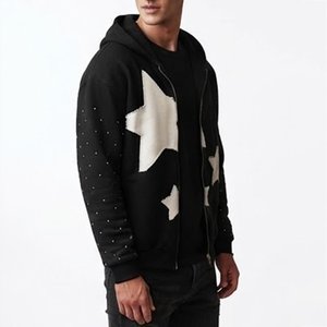 Nouveautés – Sweat-shirt zippé noir personnalisé pour homme avec imprimé étoile blanche, coupe classique, décontracté, en coton tricoté, idéal pour l'automne - Product Image 4