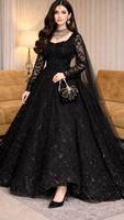 Gaun Anarkali Hitam Elegan Berpayet, Panjang Lantai, Lengan Panjang, Pakaian Pernikahan India Pakistan, Gaun Formal Tradisional Wanita