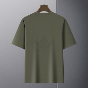 Camiseta de Algodón Verde Oliva para Hombre, Manga Corta, Cuello Redondo, Tejido Jersey Transpirable, Corte Regular, Color Sólido, Ropa Casual - Product Image 2