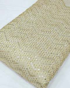 Tissu perlé en soie et mousseline, tissu brodé, dentelle à sequins, organza pour robe de mariée, abaya, caftan, fournisseur de mode, exportateur en gros - Product Image 1