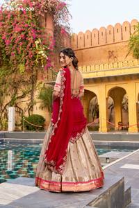 Beautiful Slub Kota with Zari Weaving work with Paithani(Jacquard) Border Lehenga-<b>Beads</b> work Blouse-Work Dupatta Woman Fashion - Product Image 5