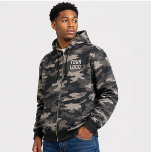 Sweat-shirt à capuche zippé camouflage personnalisé pour homme, en polaire, coupe classique, logo imprimé par transfert thermique, vêtement décontracté d'automne - Product Image 2