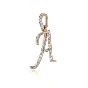 Pendentif initial A en or jaune 14 carats serti de diamants véritables, bijoux fins faits à la main, vente en gros - Product Image 2