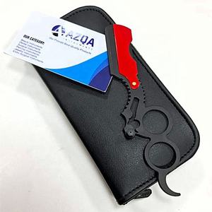 Rasoir droit à double anneau en acier inoxydable avec finition colorée rouge et noire pour le rasage et l'entretien professionnel des barbiers - Product Image 5