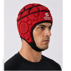 Red Soft Shell Rugby Helmet Breathable Padded Head Protection Adjustable Strap for Flag Football Training - Product Image 3