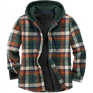Men's Wholesale Sherpa Fleece Lined Plaid Cotton Hood <b>Jacket</b> Full Zip <b>Flannel</b> Shirt Breathable Waterproof Windproof Warm - Product Image 1