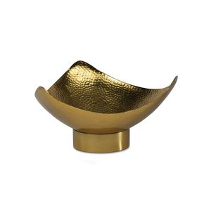 Bol de service décoratif en métal martelé doré de luxe, centre de table sur piédestal, pour la décoration de la maison, des hôtels et des mariages - Product Image 2