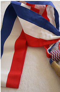 Tricolor Sash Red <b>White</b> Blue Scarf with Tassels Custom Ceremonial Event Sash Deputy Style Tricolore Deputy Style - Product Image 5